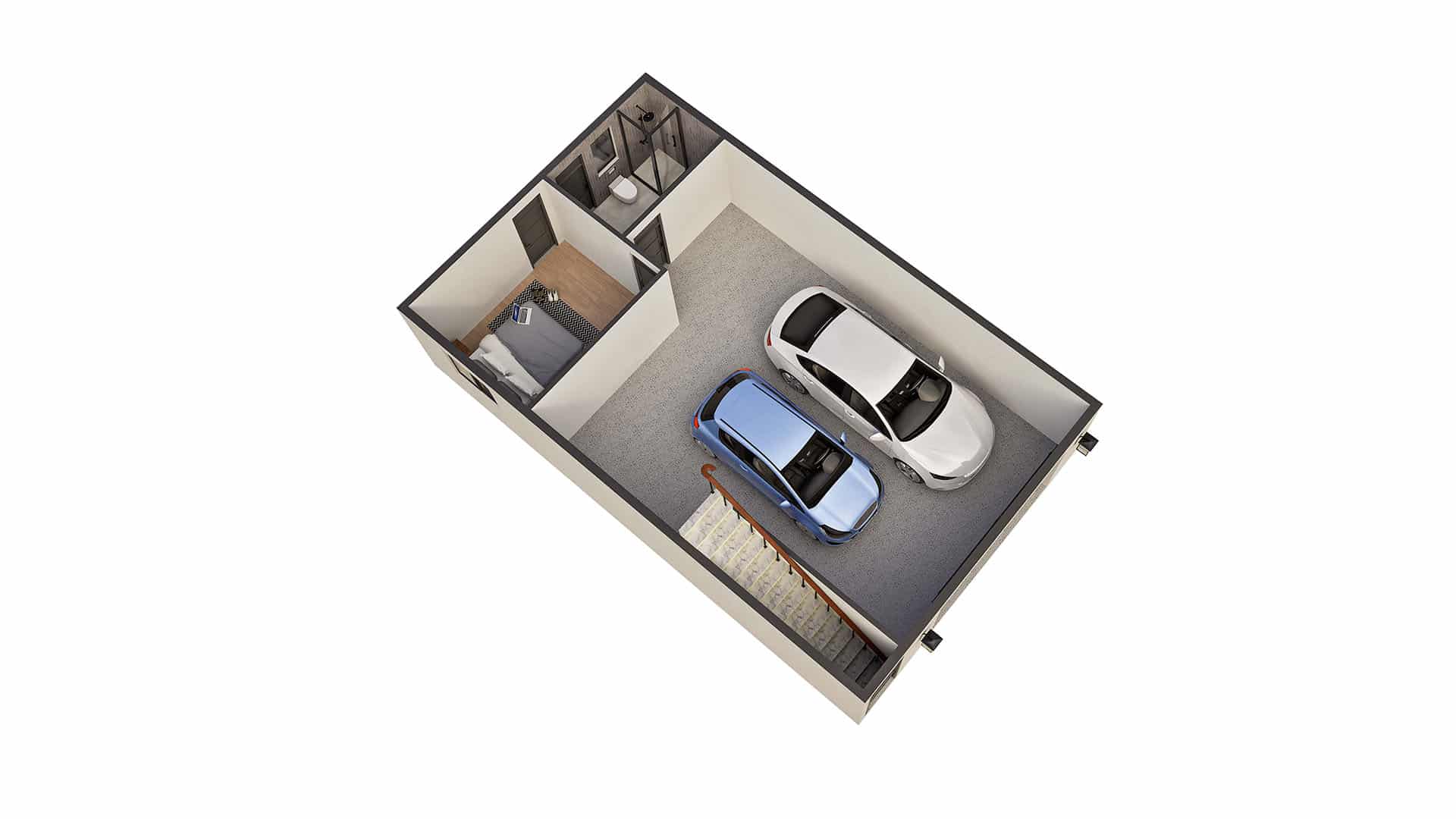 Modern 2B 2 story lower floor 3D