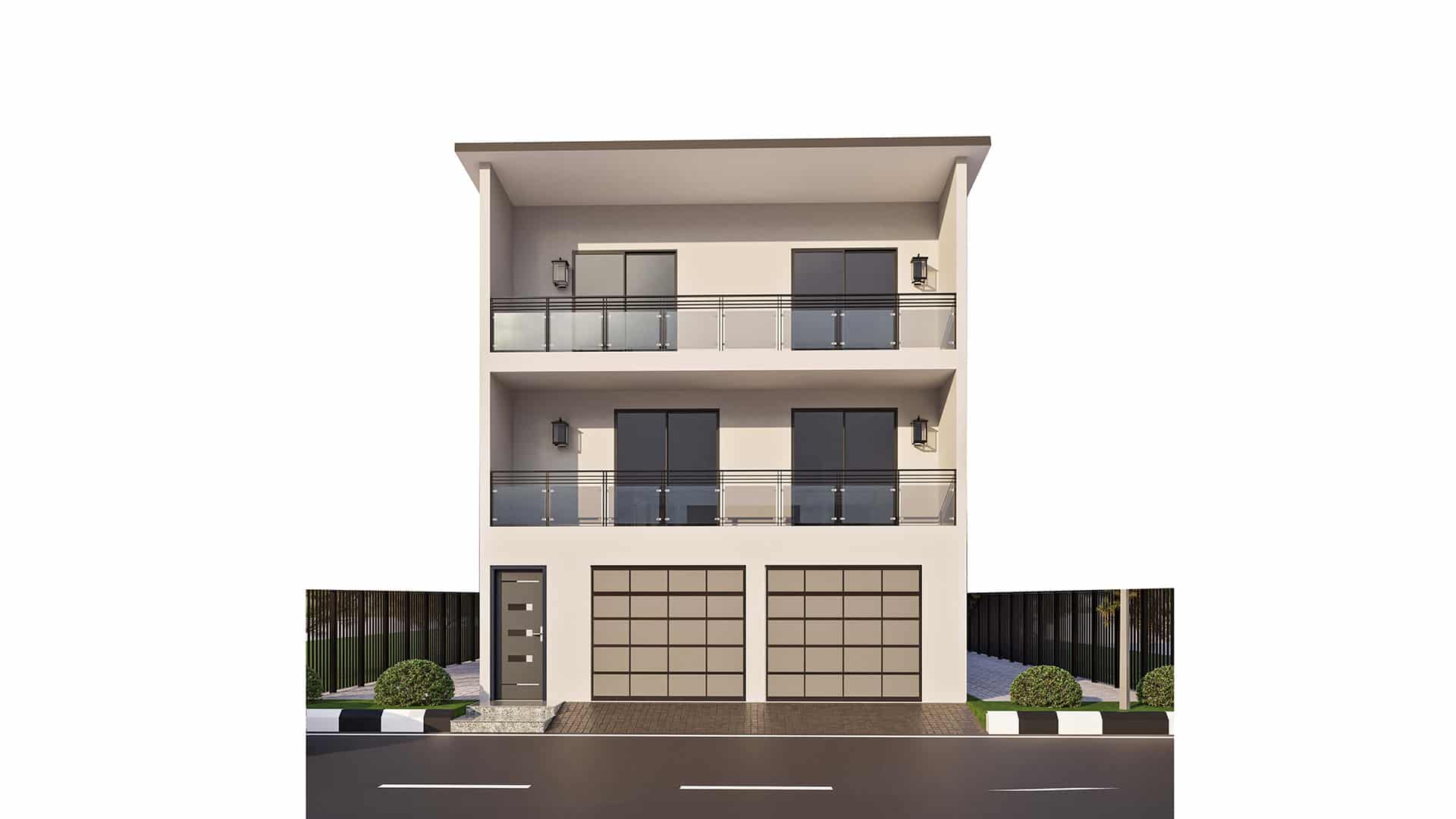 Modern 2B 3 story Front Elevation WB