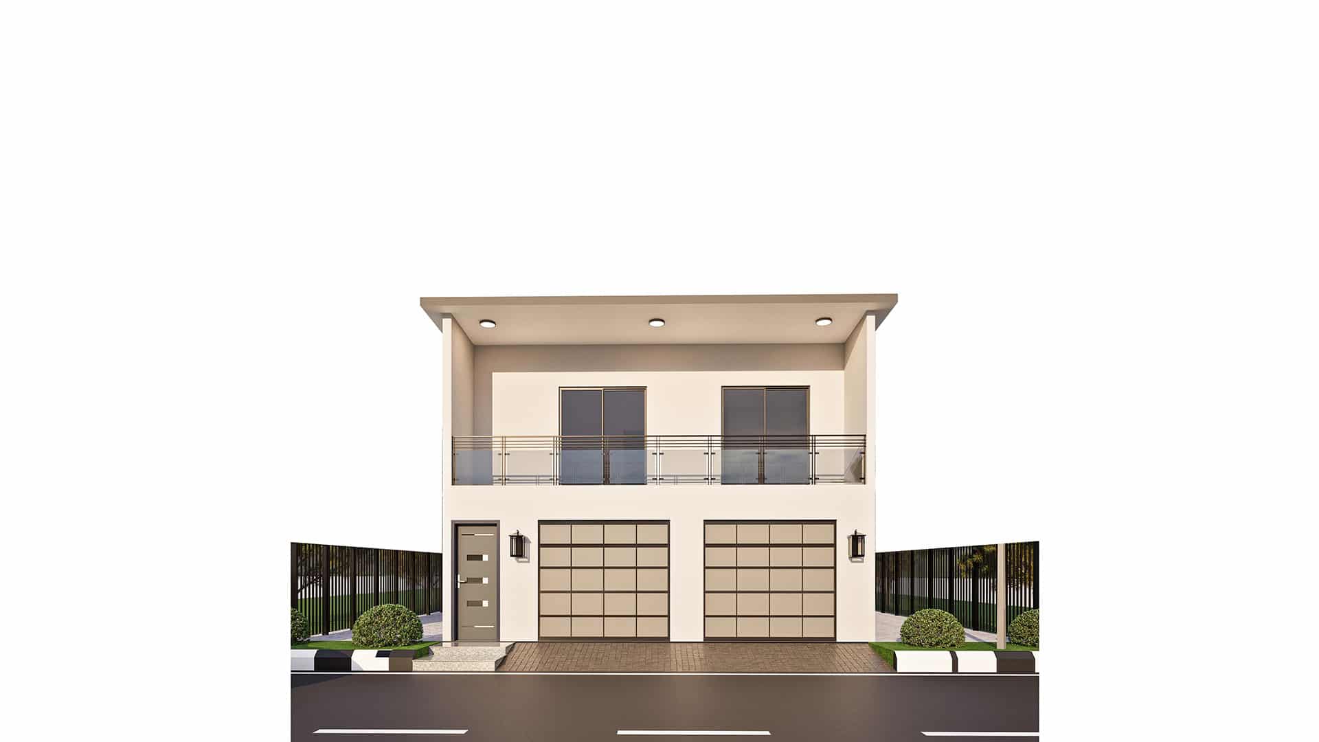 Modern 3B 2 Story front elevation 3D