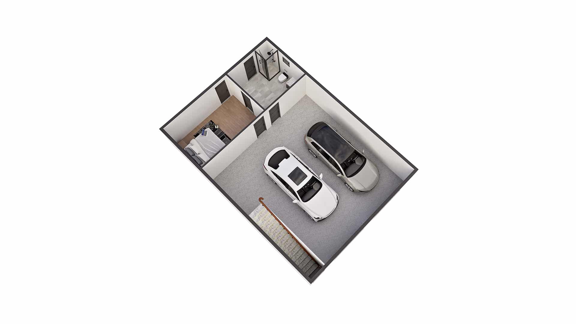 Modern 3B 2 Story lower floor 3D