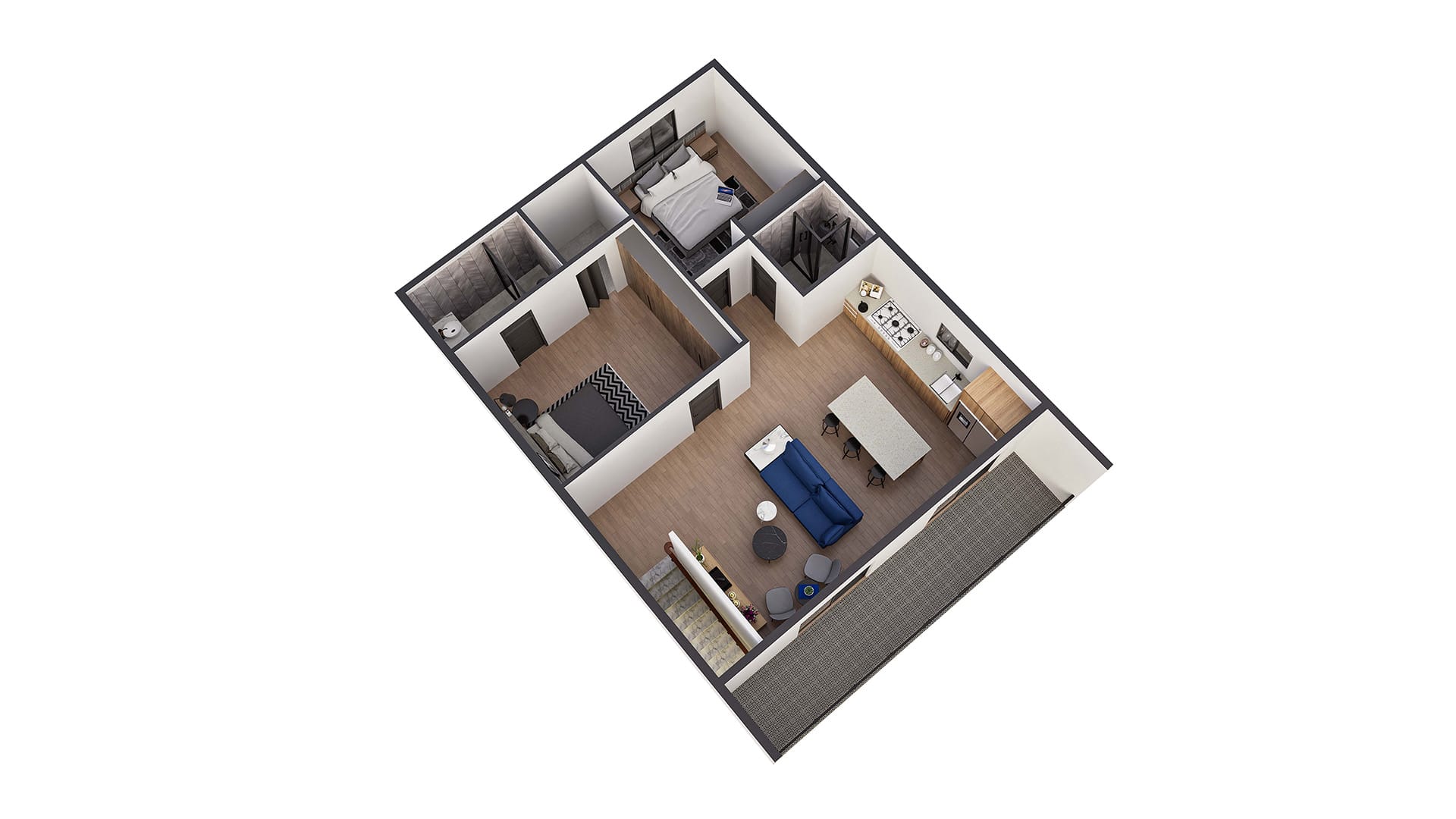 Modern 3B 2 Story upper floor 3D