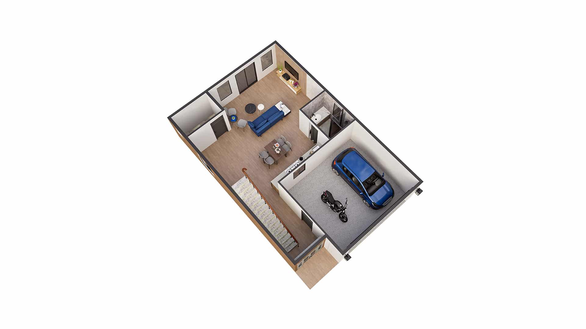Modern Style 3B 2 story lower floor 3D